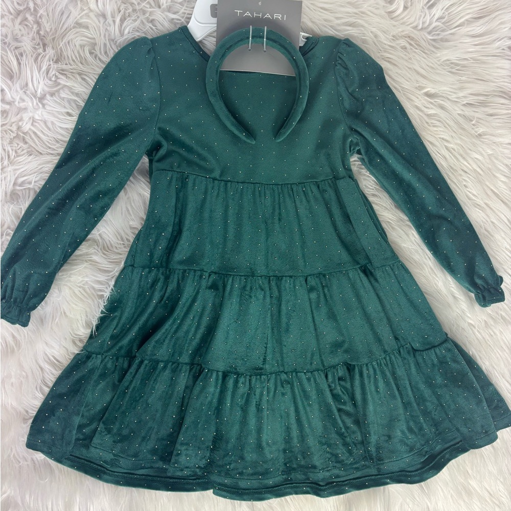Tahari Kids Emerald Dress with Matching Headband